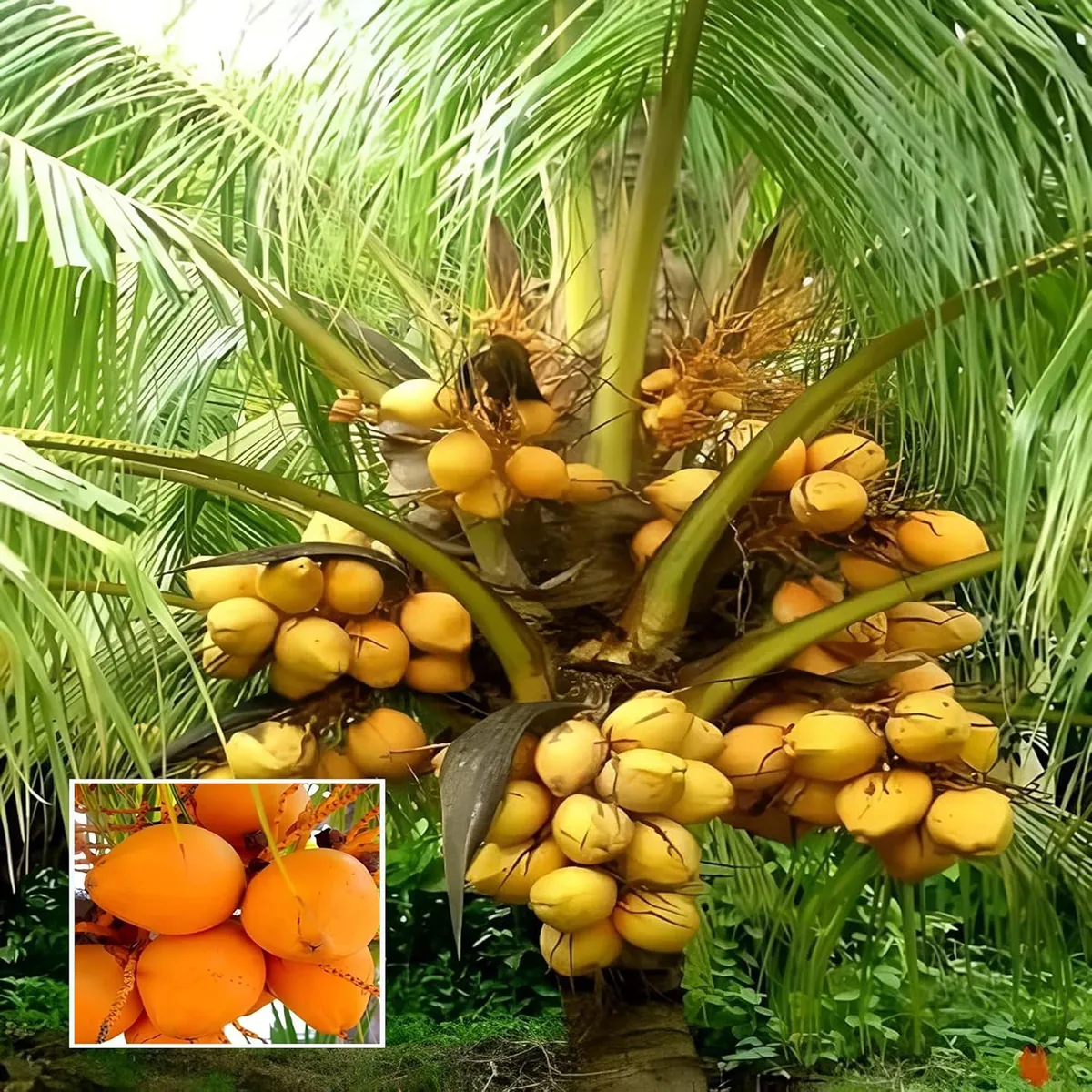 Malaysian Orange Coconut Nariyal Hybrid Dwarf Fruit Live Plant (2-4 Feet Height)